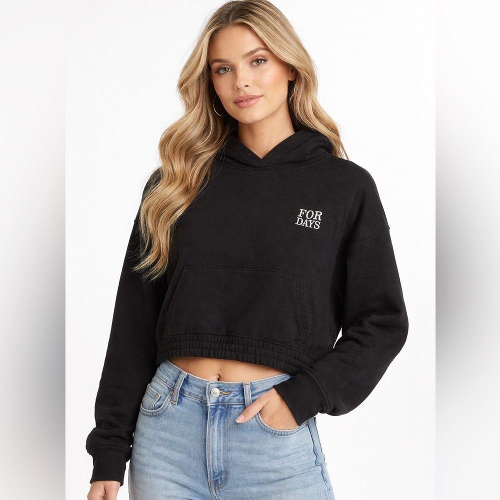 For Days Organic Black Cropped Hoodie